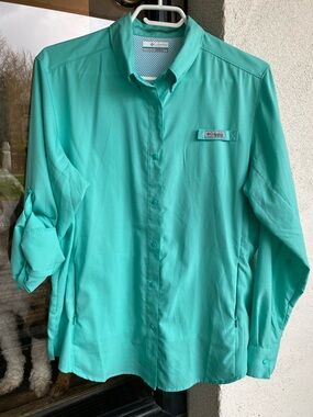 Columbia PFG Spring Green Long-Sleeve Snap Shirt